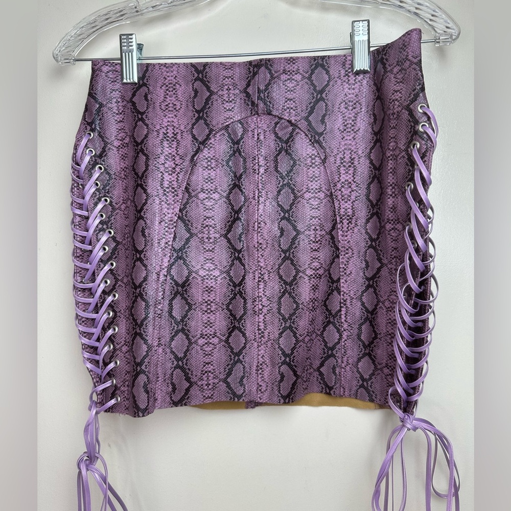 HOROSCOPEZ X DollsKill Purple Opinion’s Everything Snake Laceup Mini Skirt NWT S